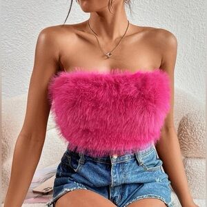 Solid Fuzzy Pink Crop Top